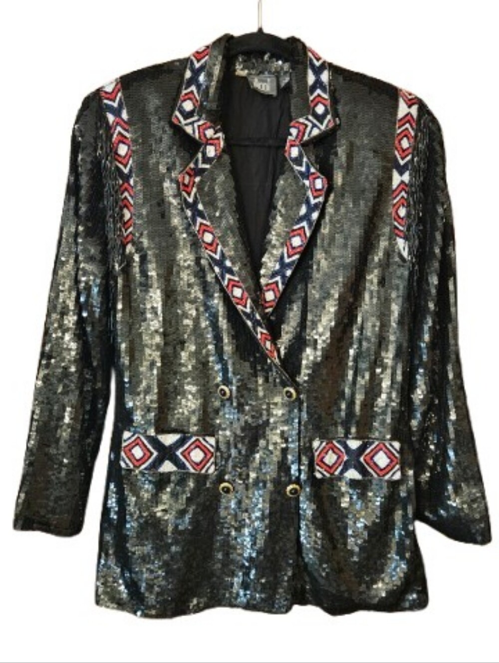 *Modi Vintage Native American Inspired Pattern w/Fringe Sequined Rodeo Jacket